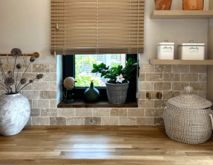 Trommelpolierte Travertinplatte Silver Ash (30,5x10x1)